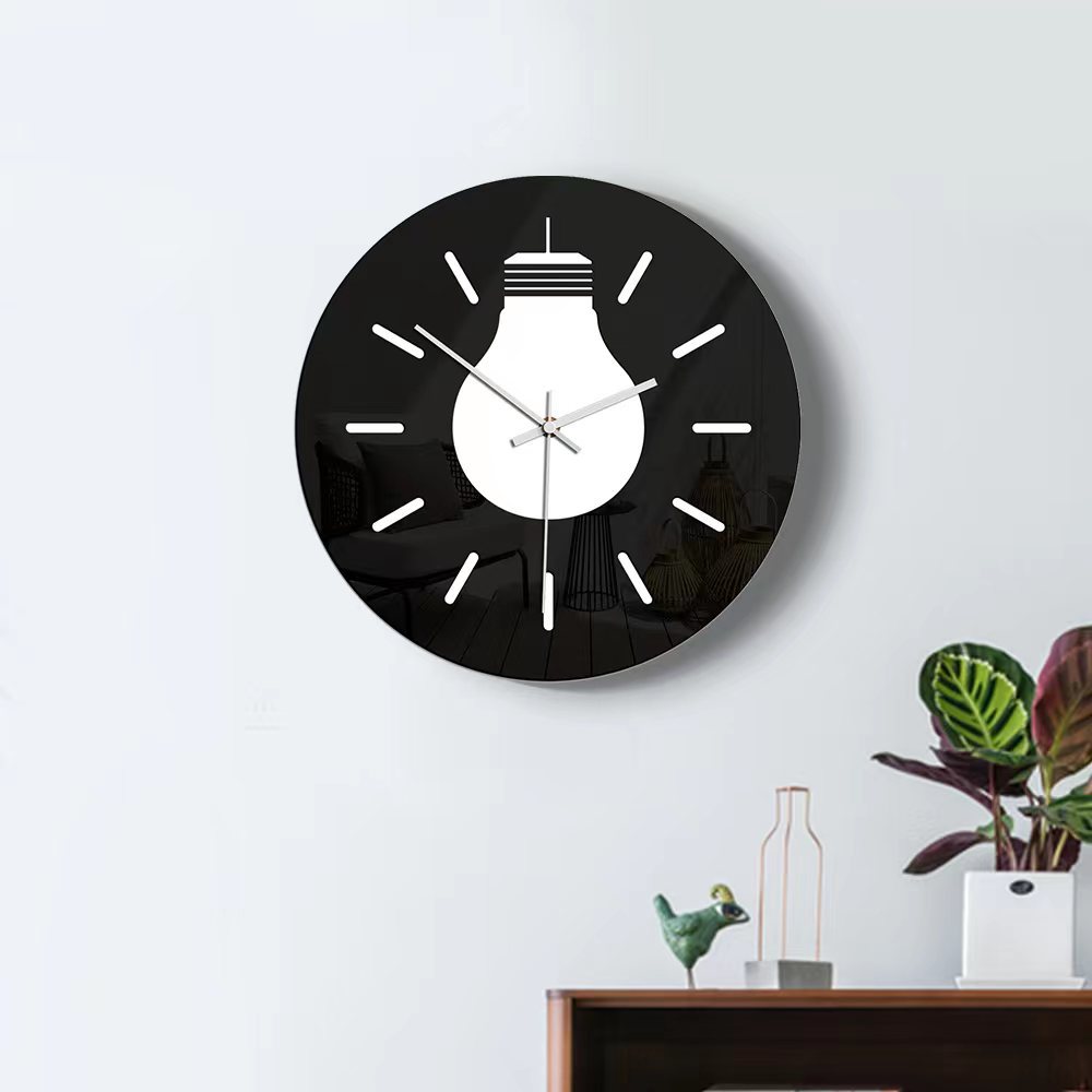 厂家批发家居装饰黑白圆形创意挂钟 客厅卧室透明亚克力复古钟表详情4
