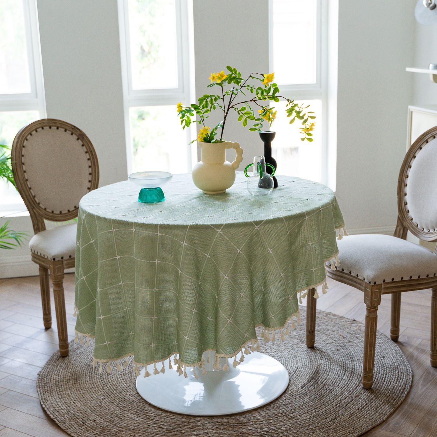 Cross-border TEMU Xiyin round table cloth, Japanese cream white tassel tablecloth, table cloth, cover cloth, Amazon factory wholesale pic 11