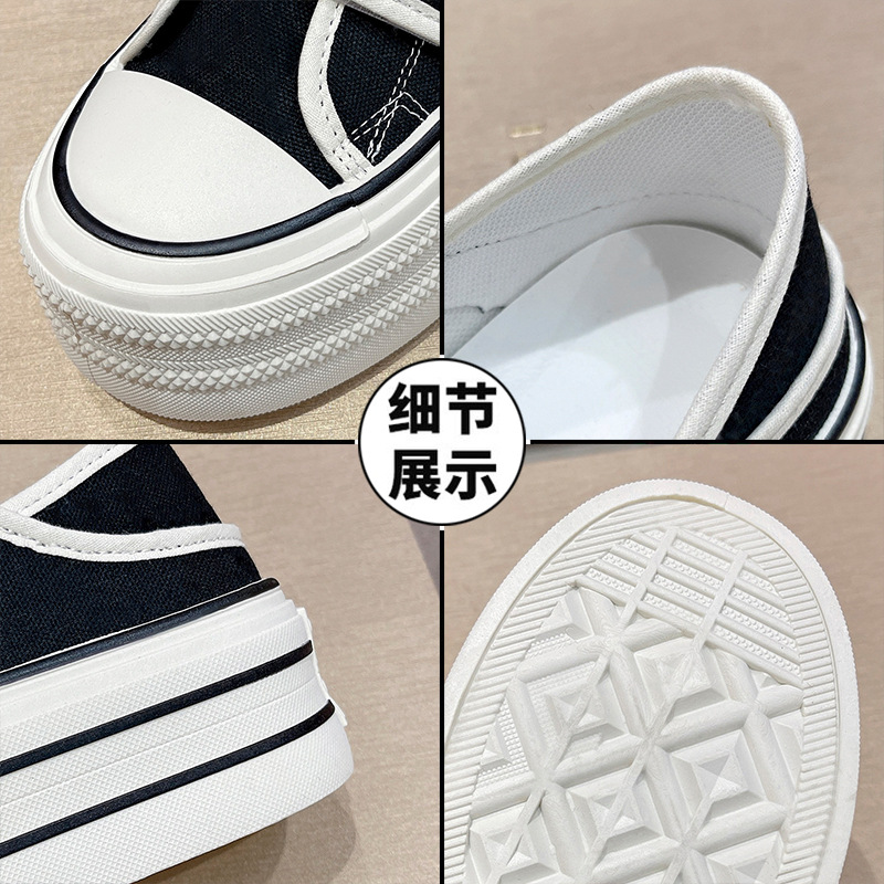 厚底两穿小白鞋女2024夏季新款一脚蹬懒人鞋增高半拖魔术贴帆布鞋详情19