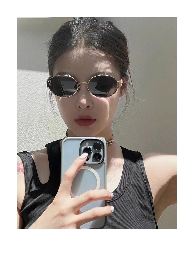 New cat-eye high-definition polarized glasses, oval-shaped personalized metal-framed sunglasses, fashionable and retro sunglasses for female Internet celebrities pic 5