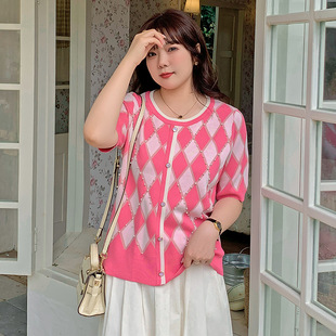 大码女装绣爱心甜美上衣外套2023春新款胖mm长袖针织开衫女21395详情27