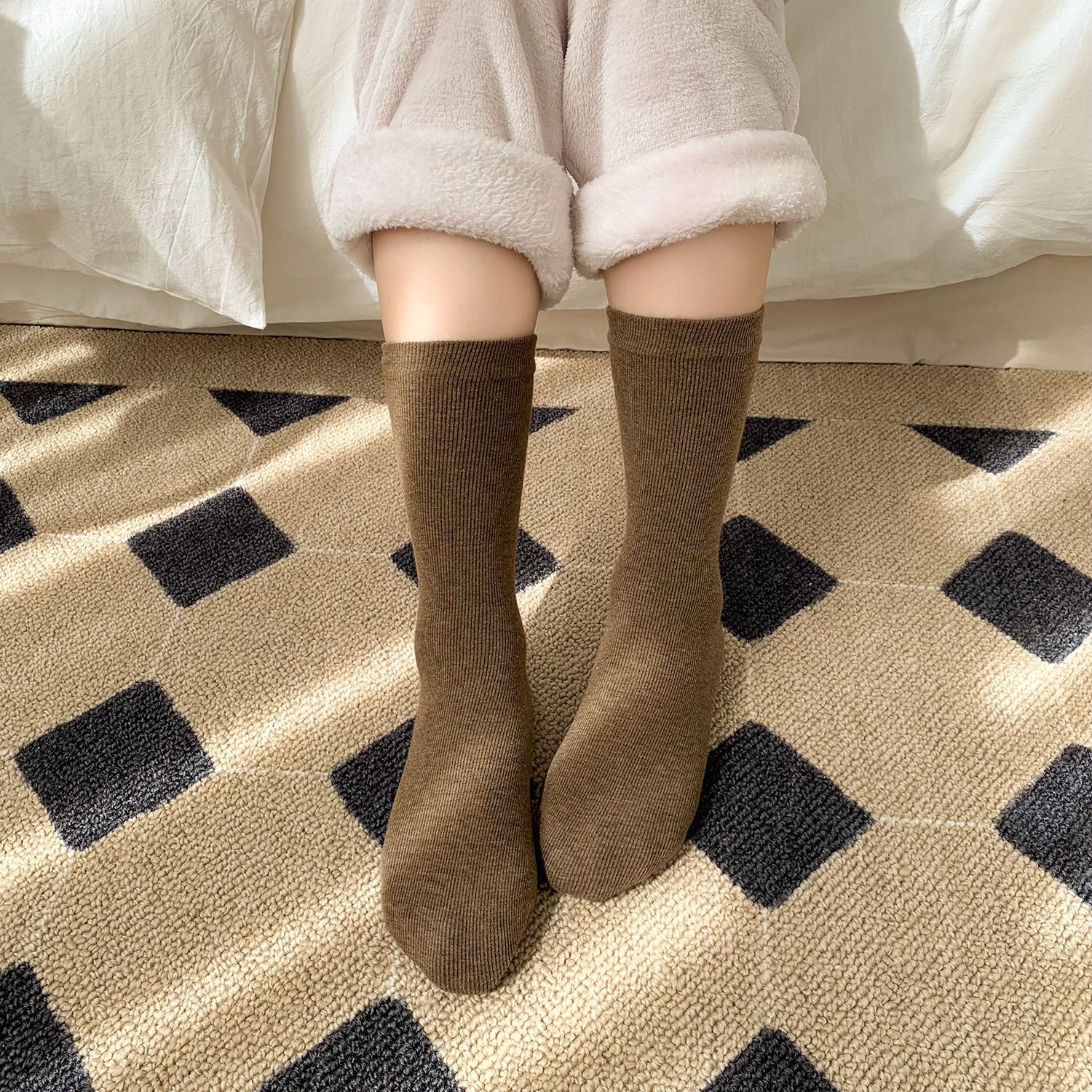 Unisex couple style fleece and thickened warm snow socks, mid-length home cotton socks, postpartum socks, floor socks pic 73