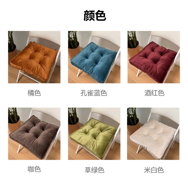 Thickened solid color velvet chair cushions for the bedroom floor, square anti-slip strap floor cushions suitable for all seasons pic 14