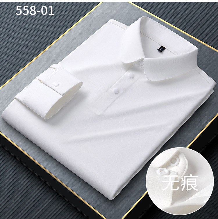 新款无痕弹力polo衫男士长袖商务休闲免烫抗皱纯色男士T恤打底衫详情13