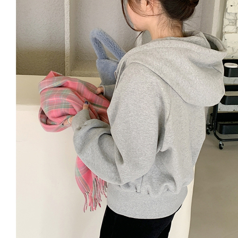 Korean style pink checkered scarf imitating cashmere winter purple scarf 2022 autumn and winter new style widened scarf shawl pic 27