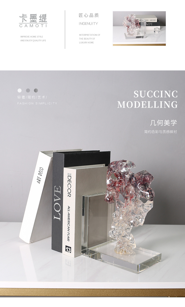 New Chinese-style creative transparent display items, model room entrance, study, coffee table, TV cabinet, hotel soft furnishings, study, office, bookstand display items pic 18