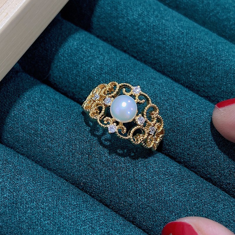 Copper-plated real gold diy pearl empty stand accessories, retro court-style ring, empty stand lace open ring, can be stuck with pearls pic 2