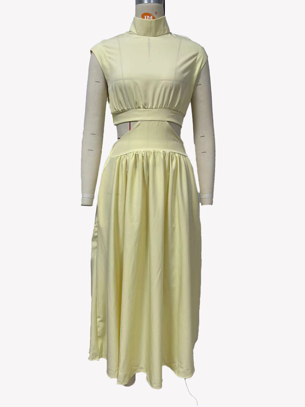 A sweet and fashionable summer stand-up collar macaron-colored waist-exposing long dress from Europe and America in 2023 pic 6