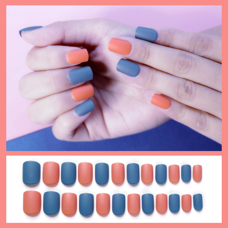 Short square-headed false nail patches for autumn and winter color contrast wearing nails, maple leaf red and dark green mixed monochrome nail art products pic 35