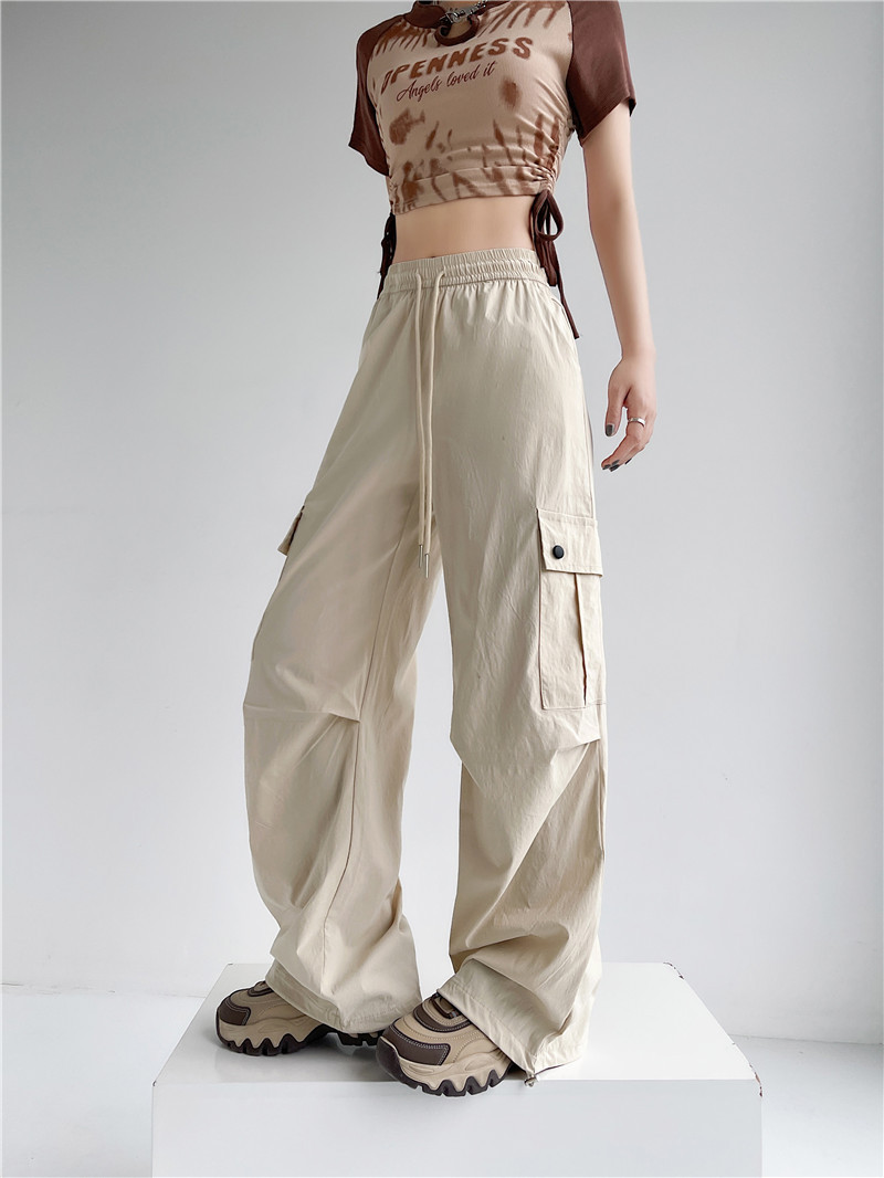 2024抽绳束脚工装休闲裤女春夏薄款设计感褶皱宽松美式长裤子详情16
