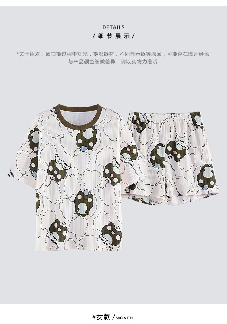 Novedades pareja manga corta pantalones cortos pijamas mujer verano slim algodón peinado hombre traje de hogar suelto casual cartoon pic 87