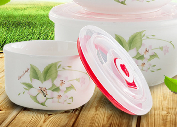 Three-piece ceramic fresh-keeping bowl set pic 3