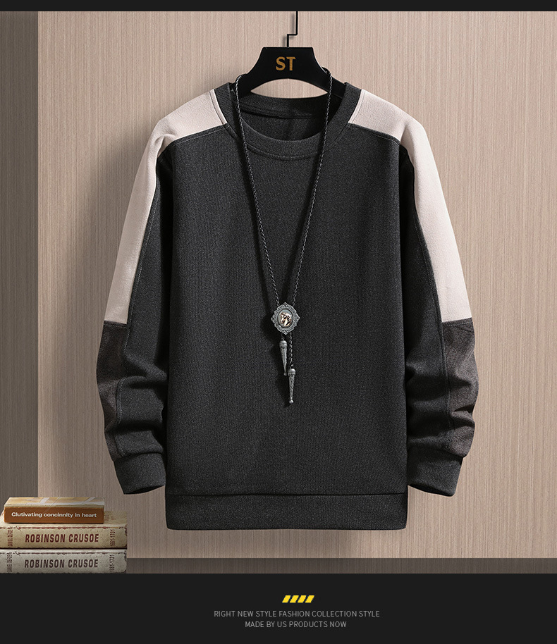 2022 Autumn/Winter new double-sided German fleece long-sleeved T-shirt for men, Korean-style trendy fleece hoodie, casual top for men pic 23