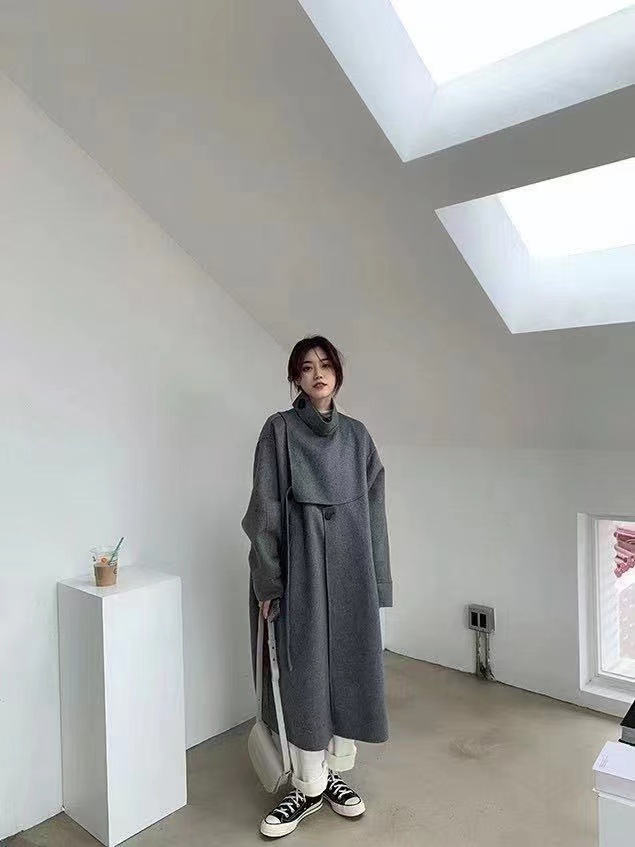 2021 Spring Design retro woolen coat for women, mid-length, petite woolen overcoat, knee-length pic 9