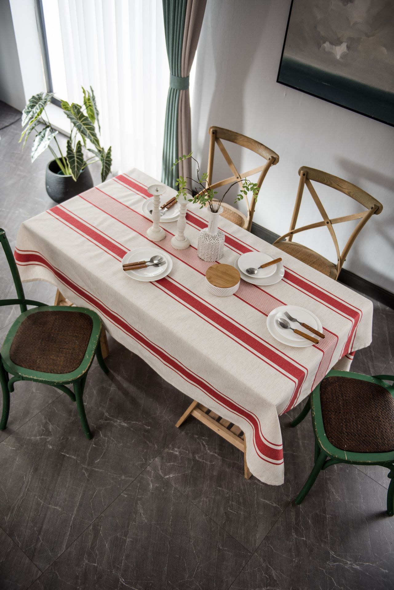Imanqi color woven cotton and linen striped tablecloth, American tablecloth, coffee table cloth, fabric rectangular table mat pic 11