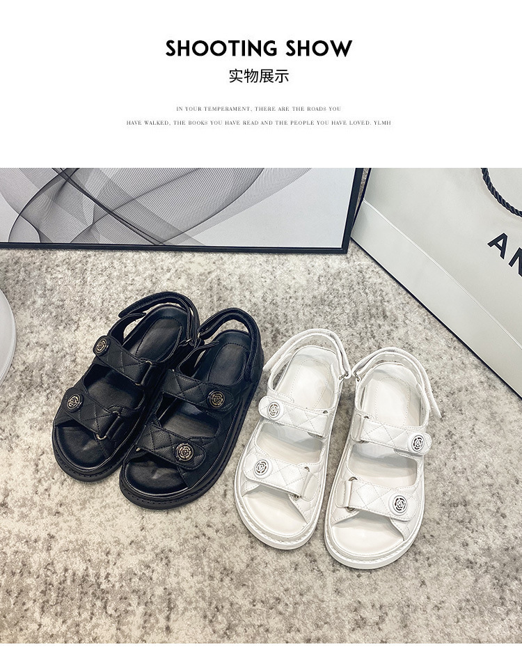 小香风凉鞋女2024新款仙女风真皮魔术贴夏新款百搭平底女鞋ins潮~详情16