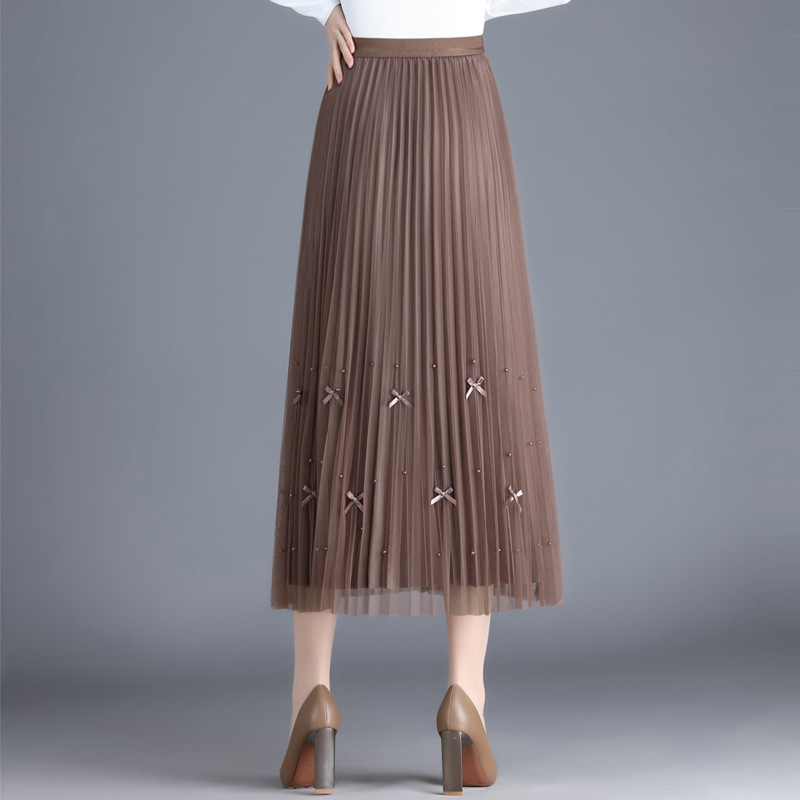 垂感网纱温柔气质蝴蝶结钉珠网纱百褶裙2024春夏新款半身裙详情5