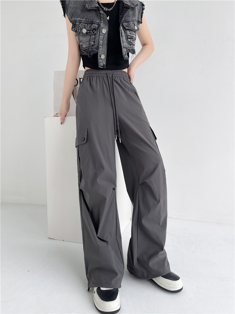 2024抽绳束脚工装休闲裤女春夏薄款设计感褶皱宽松美式长裤子详情10