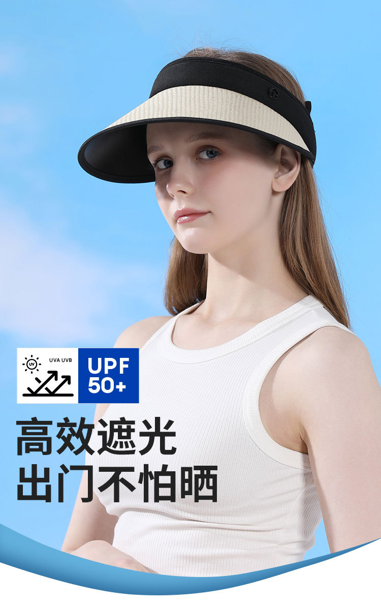夏季拉菲草帽 女士户外遮阳防紫外线大帽檐防晒帽轻薄透气空顶帽太阳帽详情1