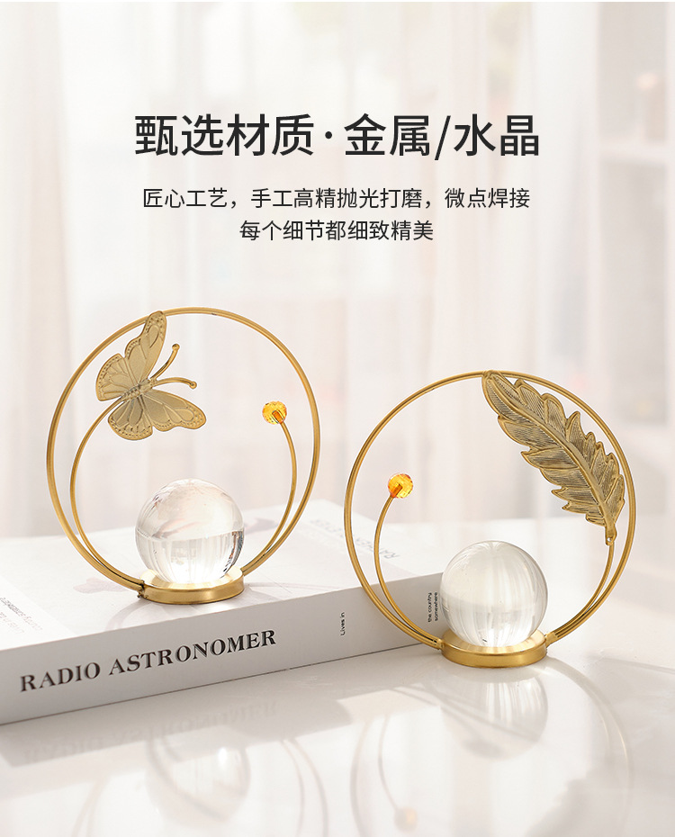 European-style home furnishings, TV cabinet, creative decorative items, light luxury tabletop for the living room entrance, ironwork crystal ball ornaments pic 14