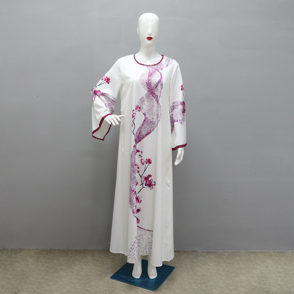 XQY500263 Cross-border Middle East Muslim Robe Dubai Arab printed Robe Dress with belt pic 29