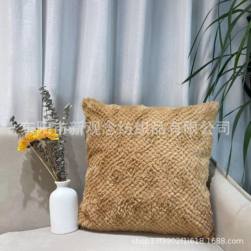 New plush sofa pillowcase, solid color simple wavy short fur pillow cover, yellow pillowcase wholesale pic 20