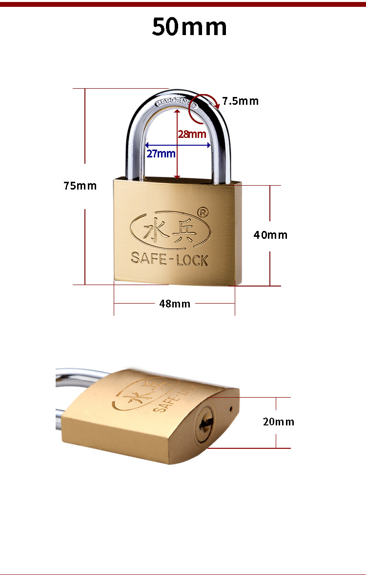 Sailor brand iron lock factory wholesale small lock heads, lock heads in stock, household imitation copper padlock, single opening lock, through opening pic 14