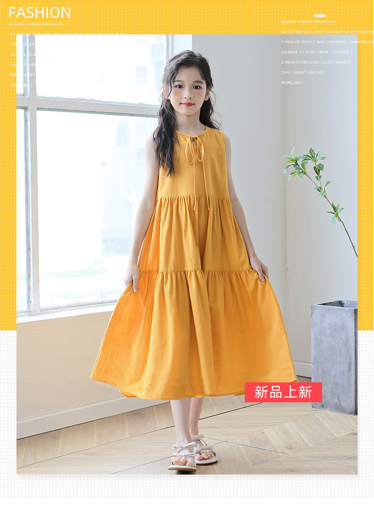 New candy-colored sleeveless vest dress for middle school girls in summer 2024, long beach dress for middle school children pic 1