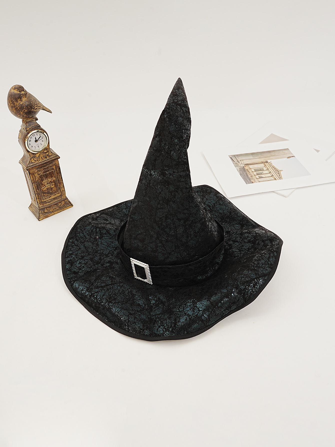 New faux cashmere black Halloween ghost pumpkin digital print scarf Magic Awakening Wizard hat set pic 8