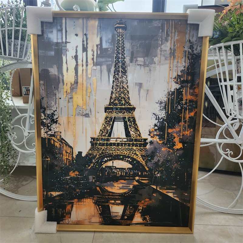 著名建筑埃菲尔铁塔挂画现代轻奢餐厅装饰画外贸大本钟镶钻晶瓷画详情8