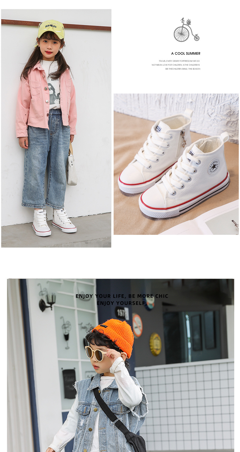 儿童帆布鞋亲子鞋高帮侧拉链防滑软底布鞋中大童鞋幼儿园小白鞋潮详情13