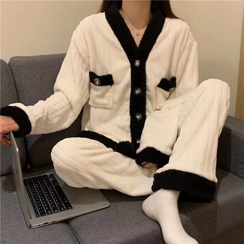 秋冬季女士法兰绒睡衣女冬款长袖加厚加绒可爱女生家居服套装详情41