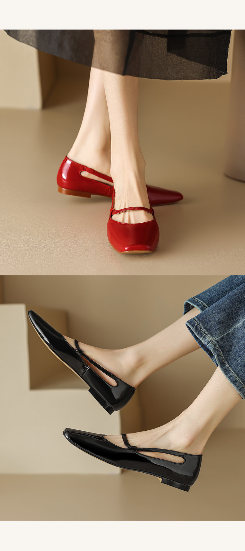 New Spring and summer one-strap flat shoes, simple golden sheepskin, shallow-mouthed, chanel-style, for ladies with square toe single shoes pic 11