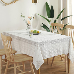 American country-style handcrafted crochet tassel tablecloth with geometric rhombus-shaped hollowed-out decorative fabric as a shooting prop pic 15