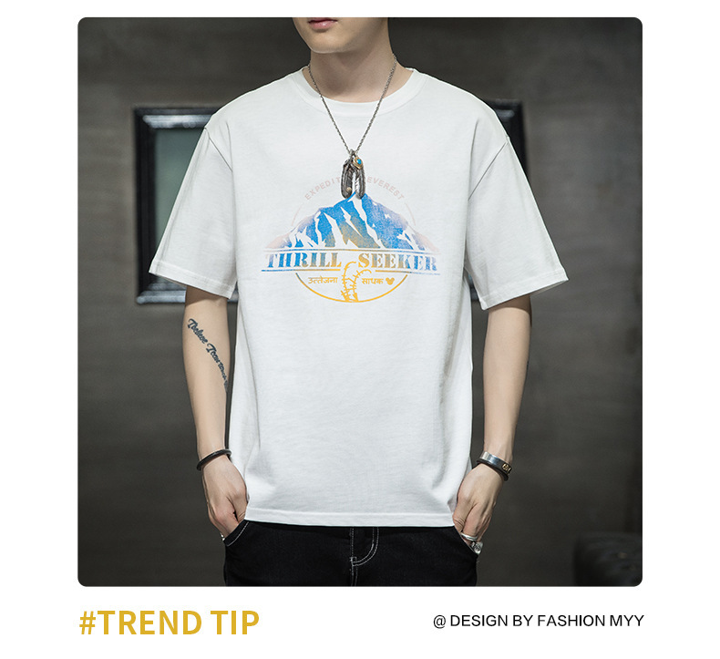Short-sleeved T-shirt for men, Korean style, summer loose cotton T-shirt, cross-border new style, student bottom layer, half-sleeved shirt pic 104