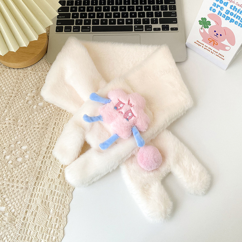 可爱卡通星星手套少女心加厚毛茸茸冬季加绒保暖连指骑车开车围巾详情10