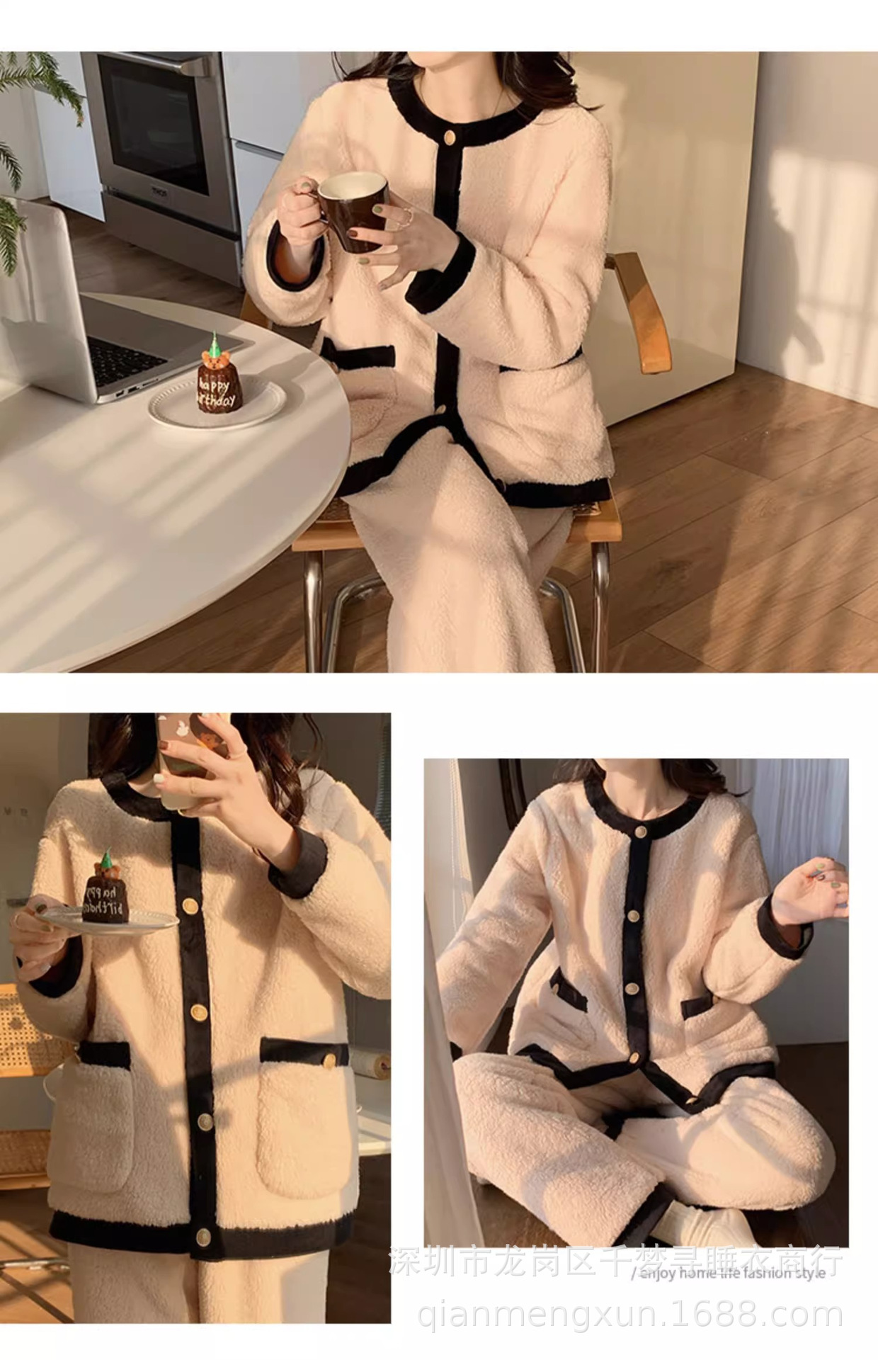 秋冬季女士法兰绒睡衣女冬款长袖加厚加绒可爱女生家居服套装详情12