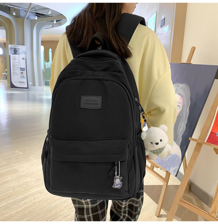 森系大容量高中大学生书包女简约百搭ins校园风双肩包女电脑背包详情13