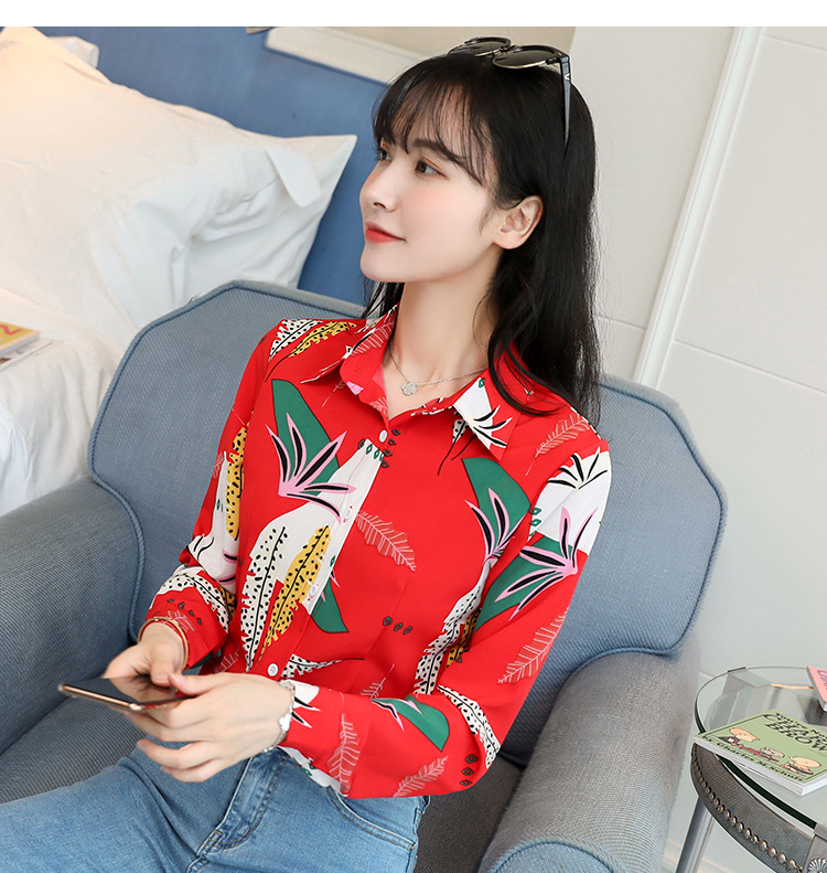 New spring and autumn Korean-style slim-fit shirt for women, long-sleeved printed striped trendy base layer, Hong Kong-style top for women pic 89