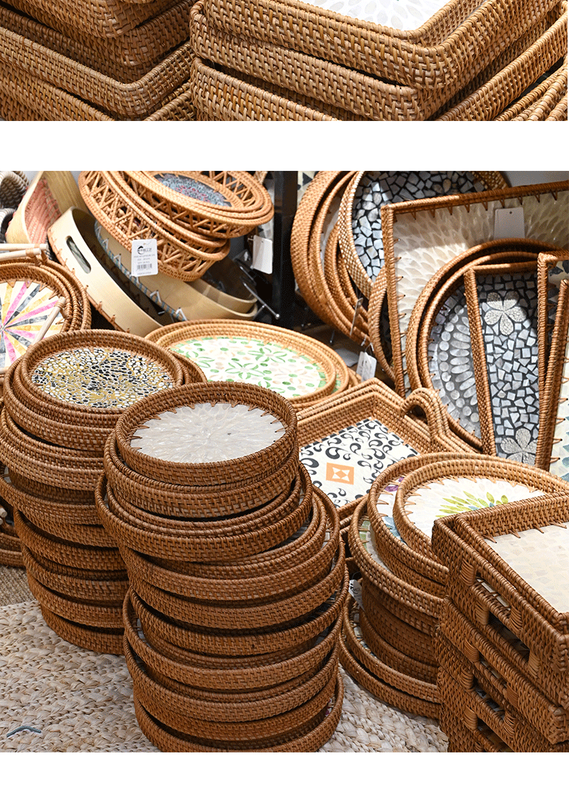 藤编贝壳托盘彩绘贝壳果盘装饰摆件收纳零食干果盘果篮茶盘收纳盘详情12