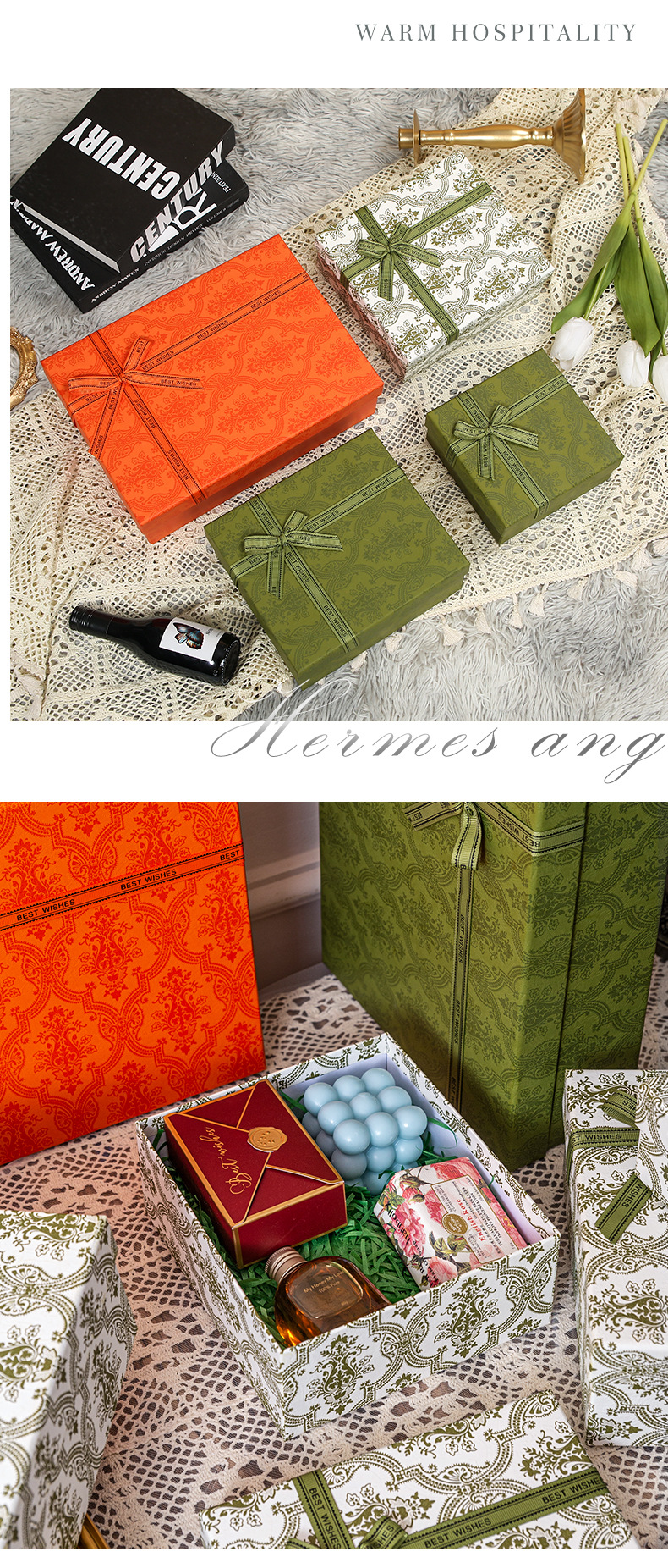 现货高档礼品盒天地盖蝴蝶结礼物盒大号长方形绿色包装盒伴手礼盒详情16