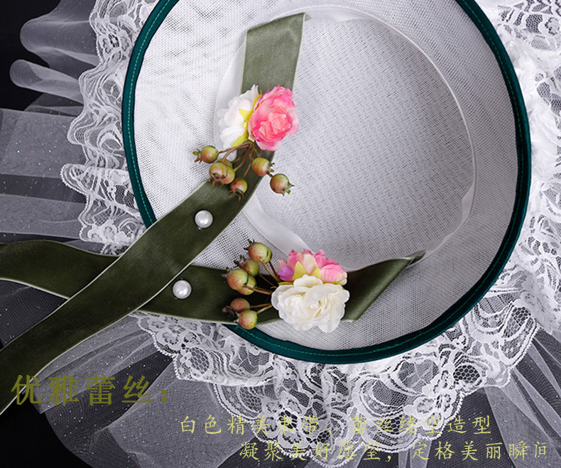 The 2020 European and American exaggerated bridal hat fashion show, retro wide-brimmed hat, wedding photo studio wedding dress, forest-themed lace hat pic 13