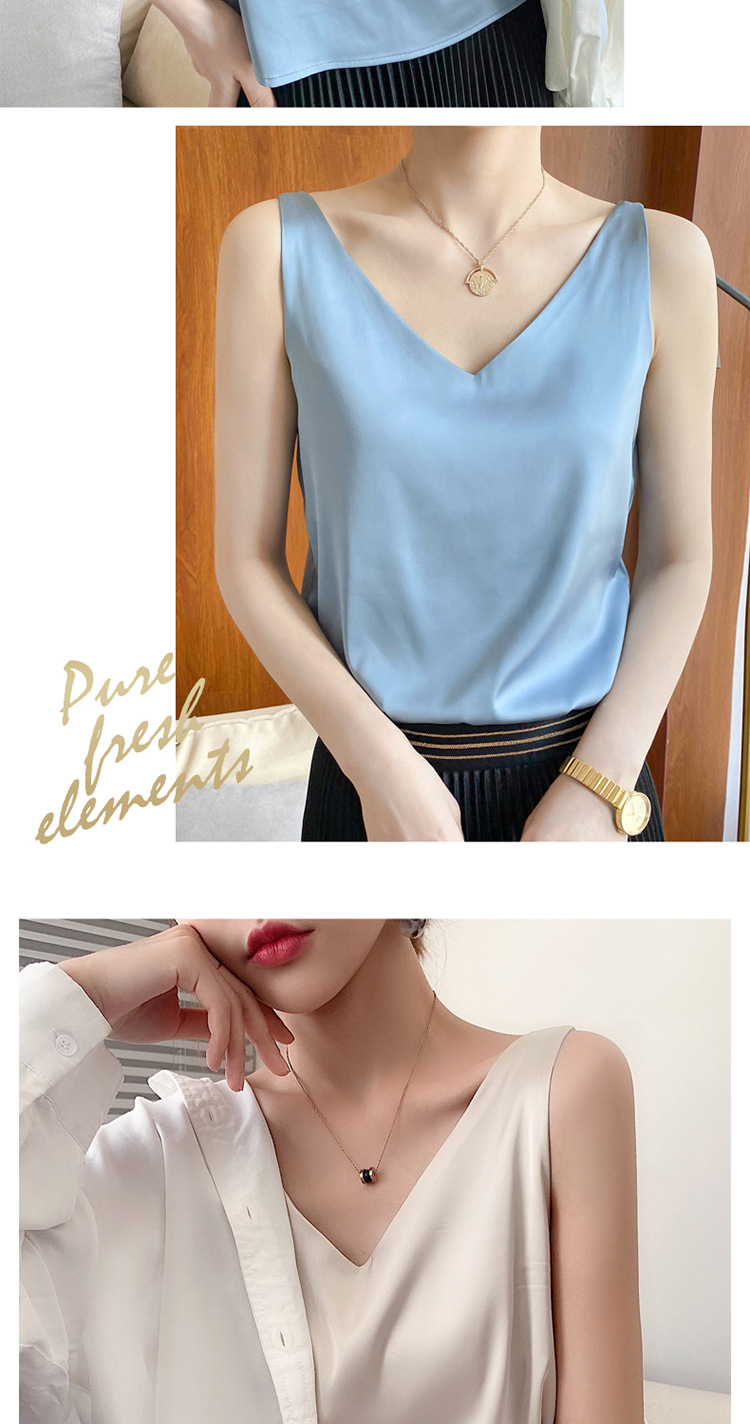 Chaleco halter mujer verano cuello V traje interior y exterior chaleco de seda polainas blancas satén morera seda halter mujer pic 14