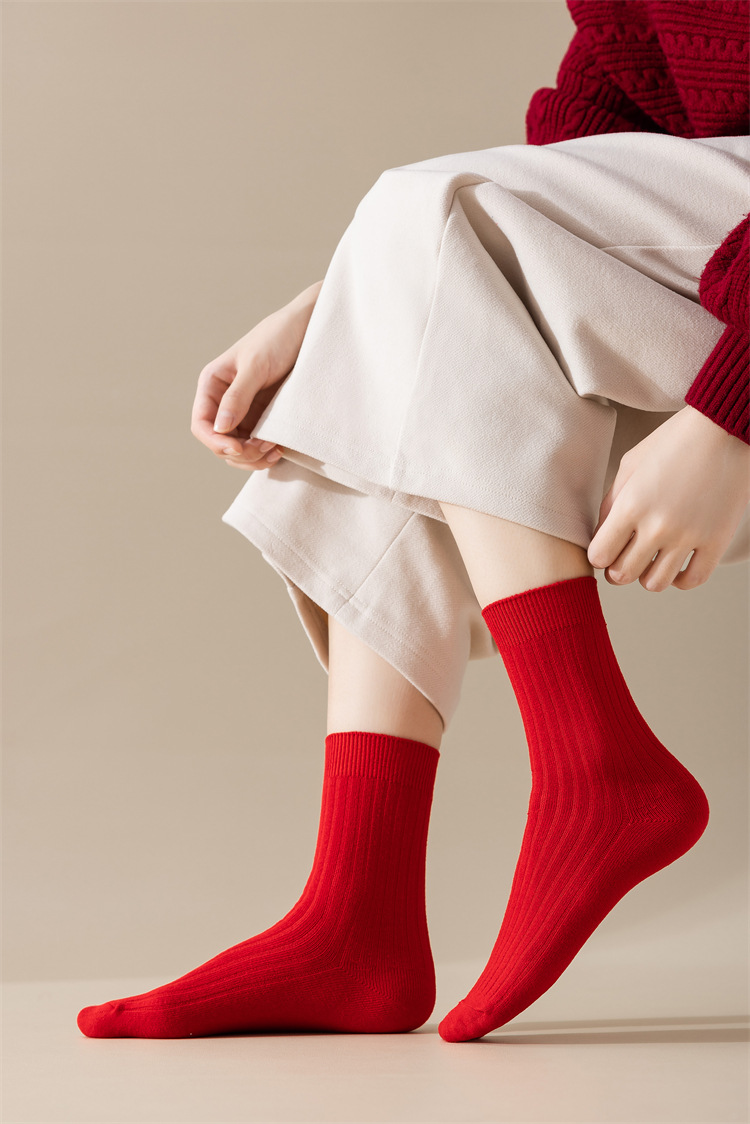 新年大红袜双针麻花中筒袜本命年红色袜子精梳棉喜庆鸿运女袜详情1