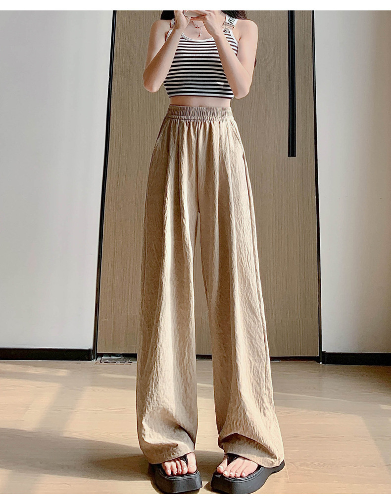 粉色奶芙山本阔腿裤女春夏2024新款高腰垂感醋酸小个子慵懒风冰丝详情22