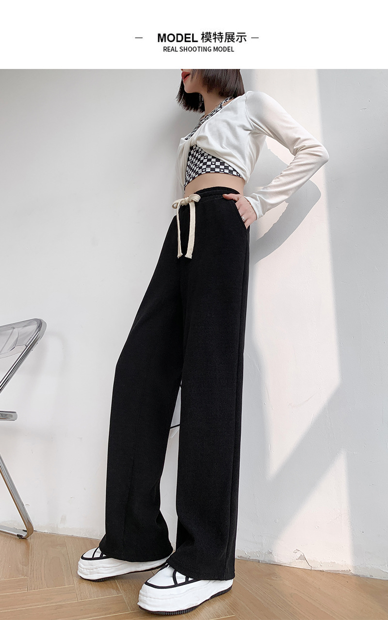New autumn and winter European cotton fleece wide-leg pants for women: high-waisted, slimming, loose, drawstring, versatile, straight-leg, drape, pocket casual pants pic 7