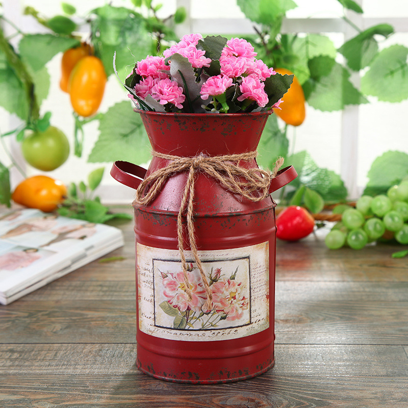 现货创意插花瓶田园复古风格铁皮桶园艺家居插花装饰摆件详情22
