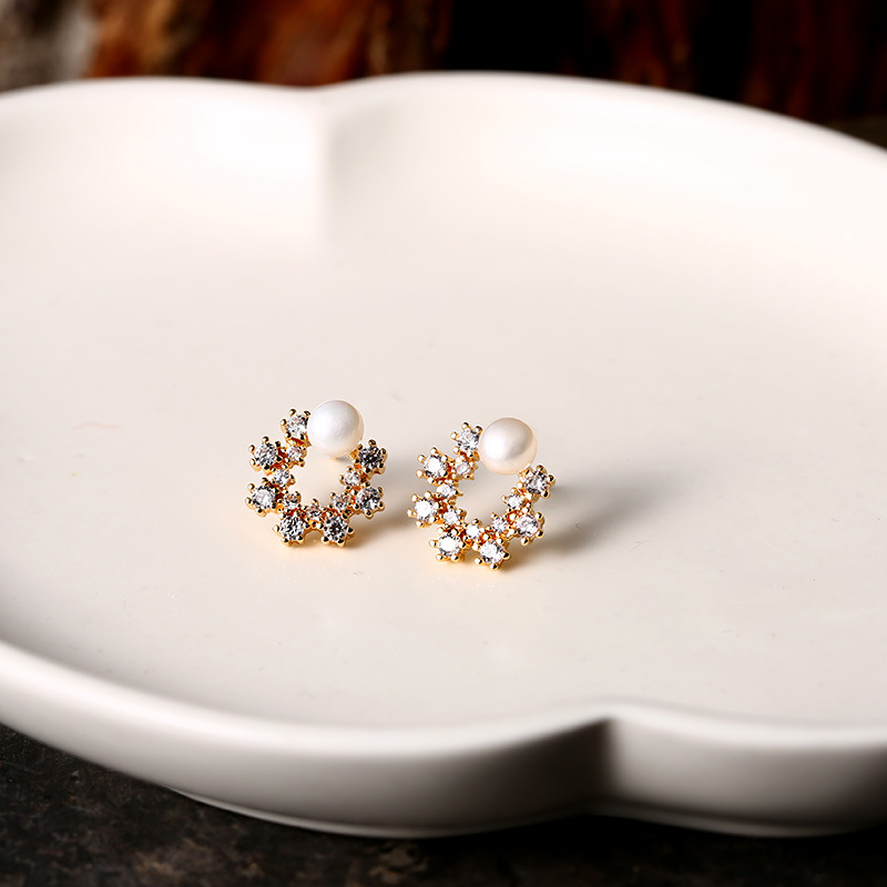 Genuine freshwater pearl earrings, small pearl stud earrings, 14K gold-plated, fashionable S925 silver needle earrings, stud earrings for women pic 6