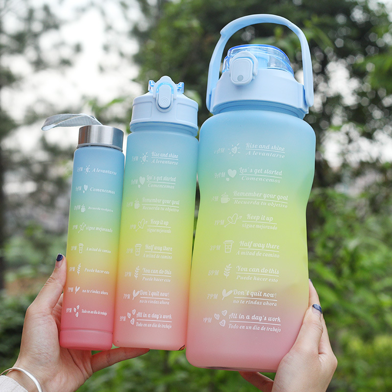 外贸3色渐变套装杯大中小三件套塑料水杯可户外运动详情10