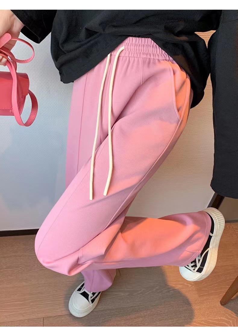 新款珠地棉垂感直筒裤高腰休闲阔腿裤女士春夏拖地裤舒适免烫长裤详情25